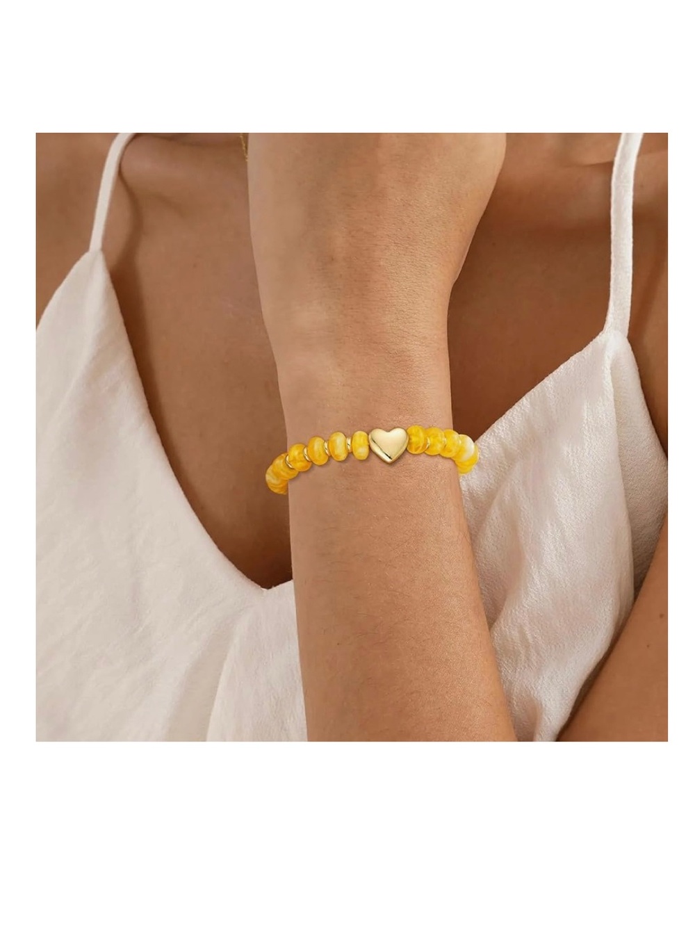 Boho Style Beaded Yellow/Gold Heart Adjustable Bracelet (NWT) - Picture 5 of 12